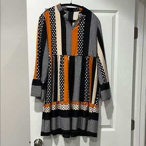 Women's Black and Orange Polka Dot Stripe Dress